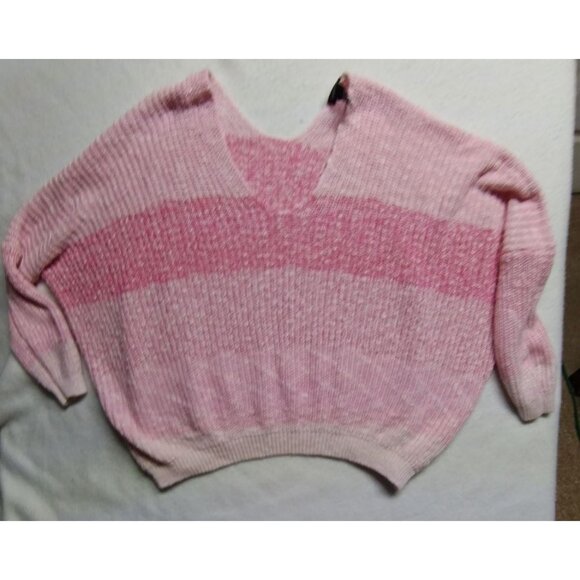 Rue21 Women's L/XL Pink Striped‎ Color Block Sweater With V-Neck & Long Sleeve - Picture 4 of 10